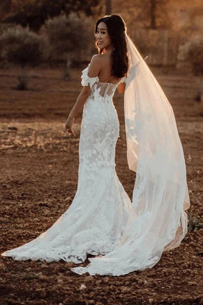 Charming Mermaid Off the Shoulder Lace Wedding Dresses AB22081535
