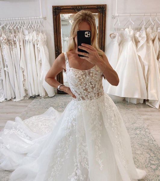 Elegant Ball Gwon Scoop Neck Orange Long Wedding Dresses with Appliques AB120303