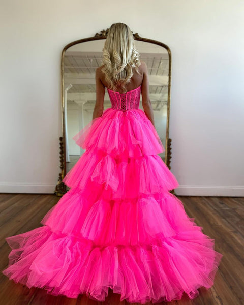 Cute A Line Sweetheart Hot Pink Prom Dresses with Lace AB22501