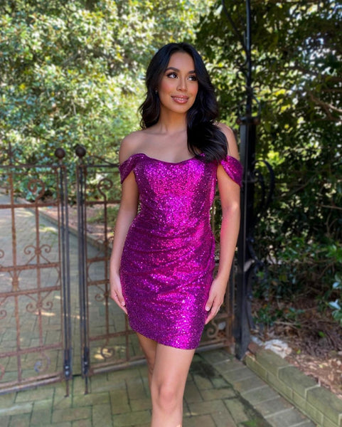 Sparkly Bodycon Off the Shoulder Royal Blue Sequins Homecoming Dresses AB090602
