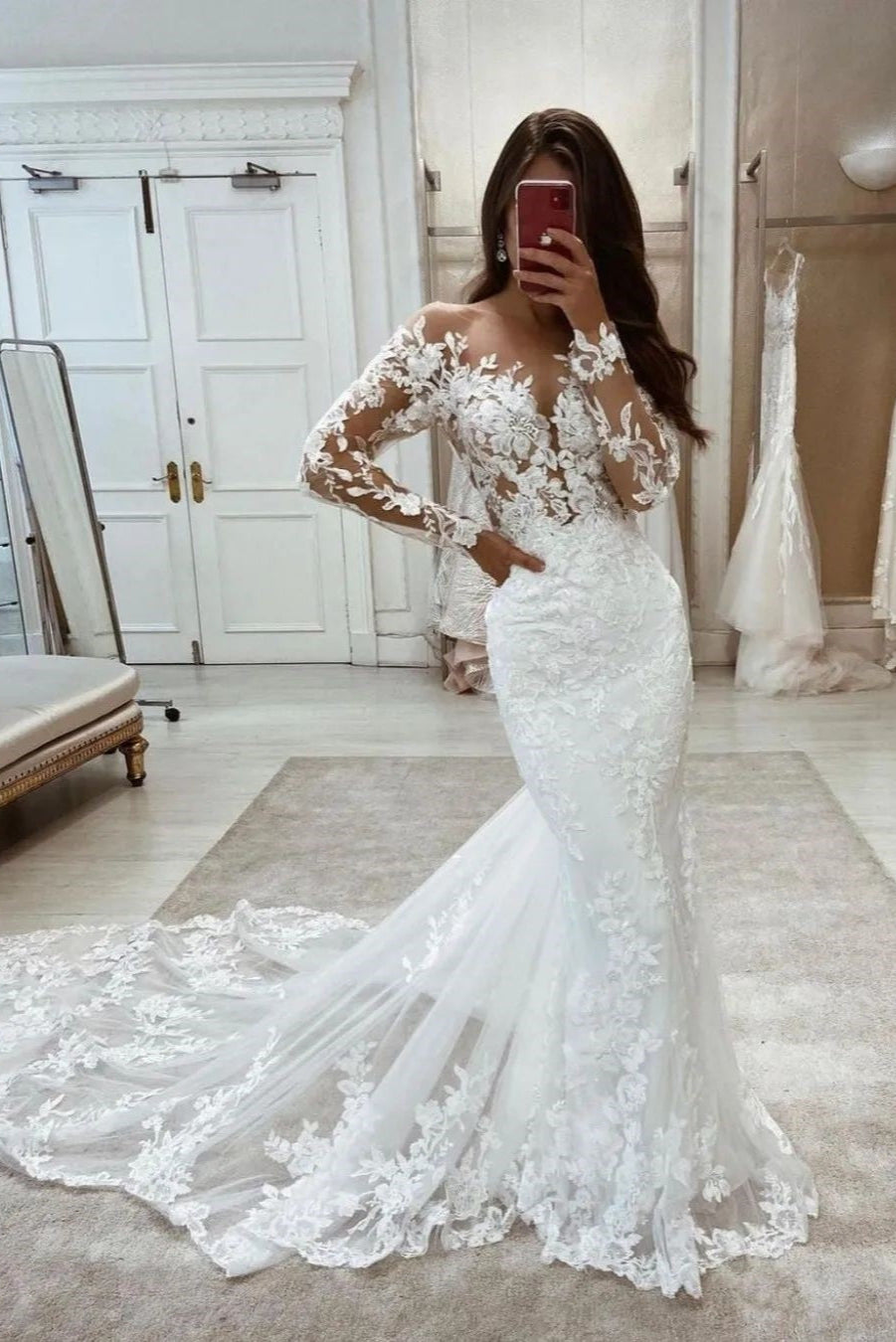 bateau neckline long sleeve wedding dress Sheath Bateau Long Sleeves Backless Bohemian Wedding Dress WD400 US16 / White