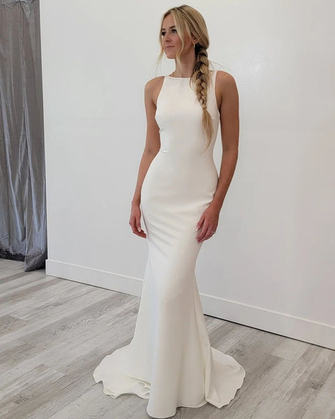 Elegant Mermaid Scoop Neck Wedding Dresses AB101301