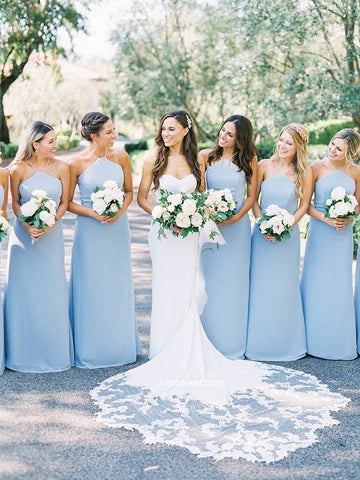 Elegant Sheath Straps Light Blue Chiffon Long Bridesmaid Dresses AB100810