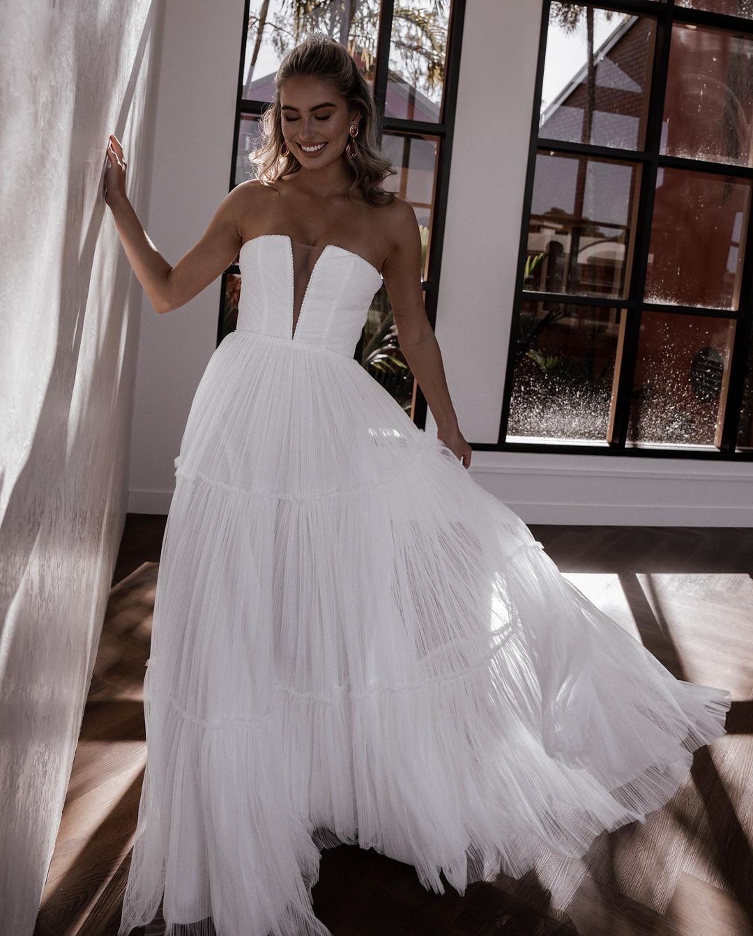 Cute A Line Strapless White Tulle Tutu Wedding Dresses AB101303 Anniebride Cute A Line Strapless White Tulle Tutu Wedding Dresses AB101303 Anniebride