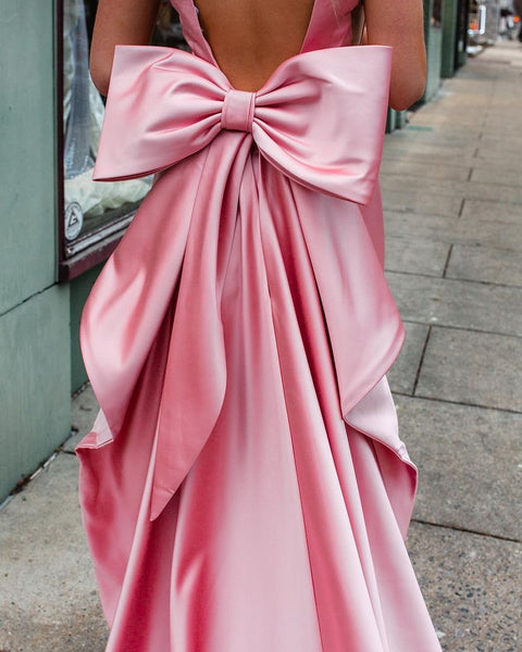 Charming Sweetheart Sheath Pink Saitn Prom Dress with Big Bow AB081532