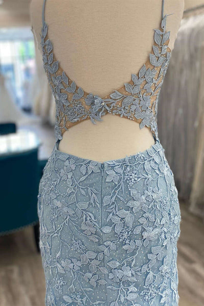 Cute Bodycon V Neck Light Blue Lace Homecoming Dresses with Beading AB090305